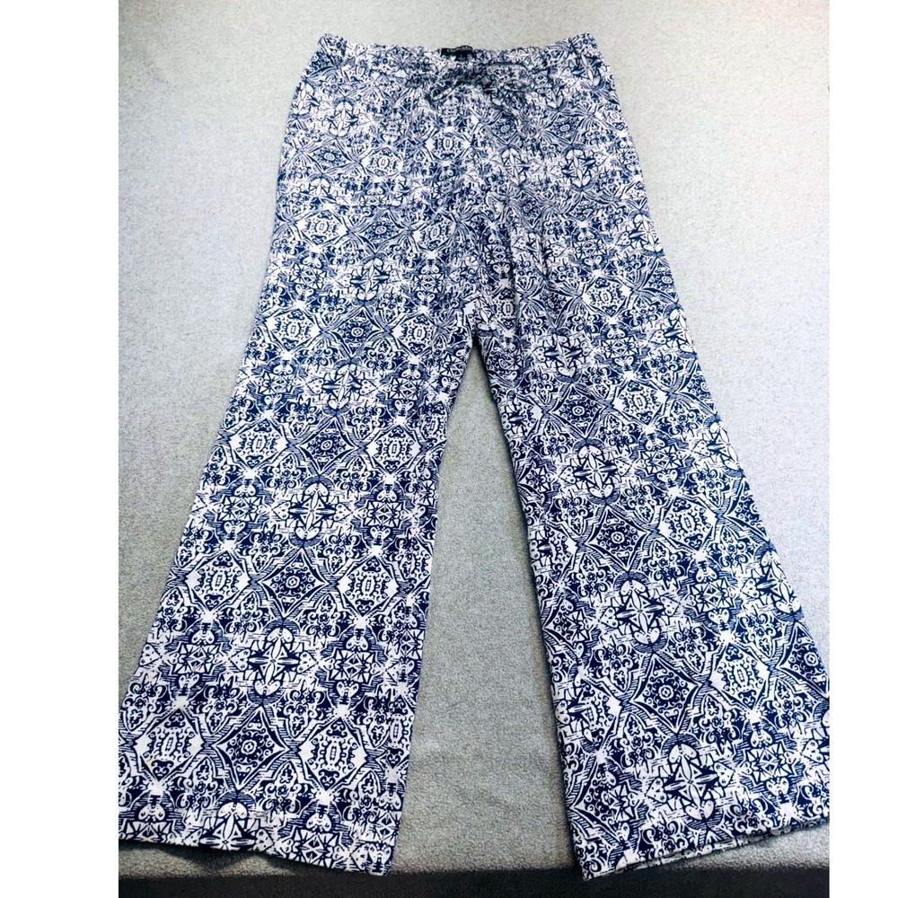 Chadwicks of Boston Womens Large Blue‎ White Palazzo Pants Wide Leg Boho Summer